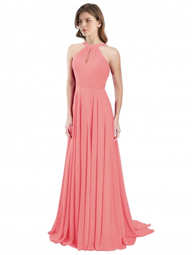 A-Line Halter Neck Chiffon Long Watermelon Bridesmaid Dress / Evening Dress Sydney