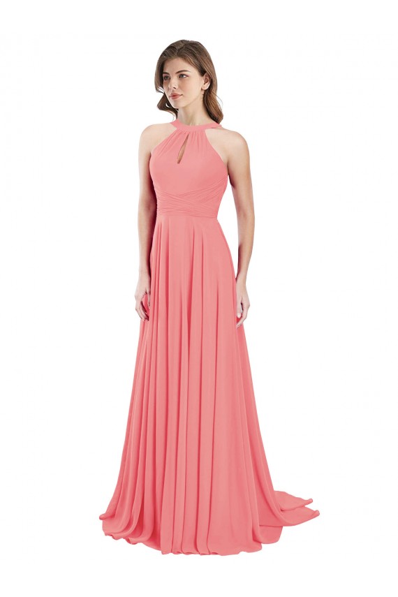 A-Line Halter Neck Chiffon Long Watermelon Bridesmaid Dress / Evening Dress Sydney