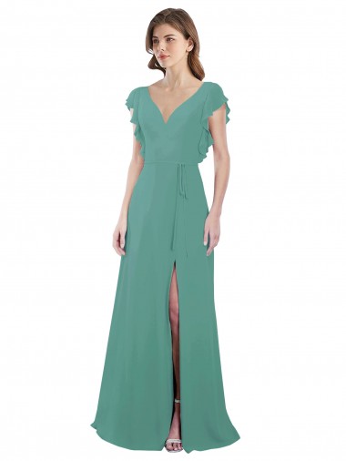 A-Line V-Neck Soft Chiffon Long Icelandic Silver Formal Dress / Bridesmaid Dress Sydney