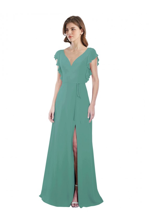 A-Line V-Neck Soft Chiffon Long Icelandic Silver Formal Dress / Bridesmaid Dress Sydney