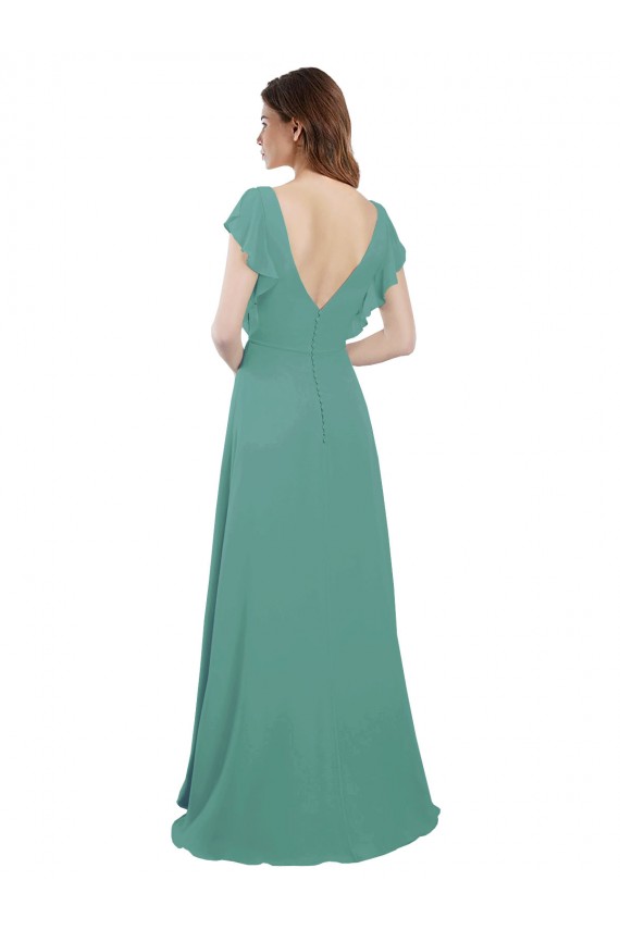 A-Line V-Neck Soft Chiffon Long Icelandic Silver Formal Dress / Bridesmaid Dress Sydney