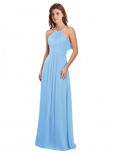 A-Line Halter Neck Chiffon Long Periwinkle Bridesmaid Dress / Evening Dress Sydney