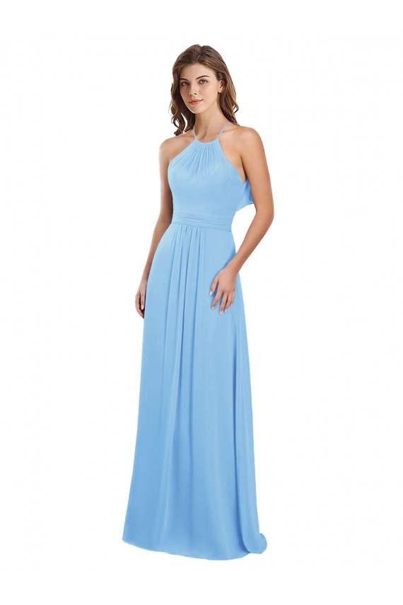 A-Line Halter Neck Chiffon Long Periwinkle Bridesmaid Dress / Evening Dress Sydney