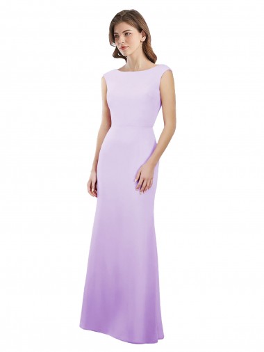 Column Round Neck Soft Chiffon Long Lilac Bridesmaid Dress Sydney