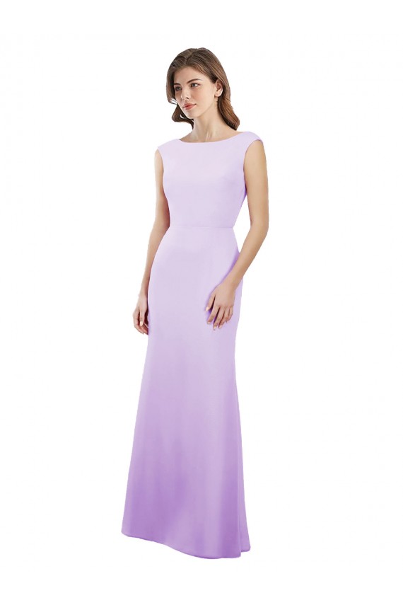 Column Round Neck Soft Chiffon Long Lilac Bridesmaid Dress Sydney