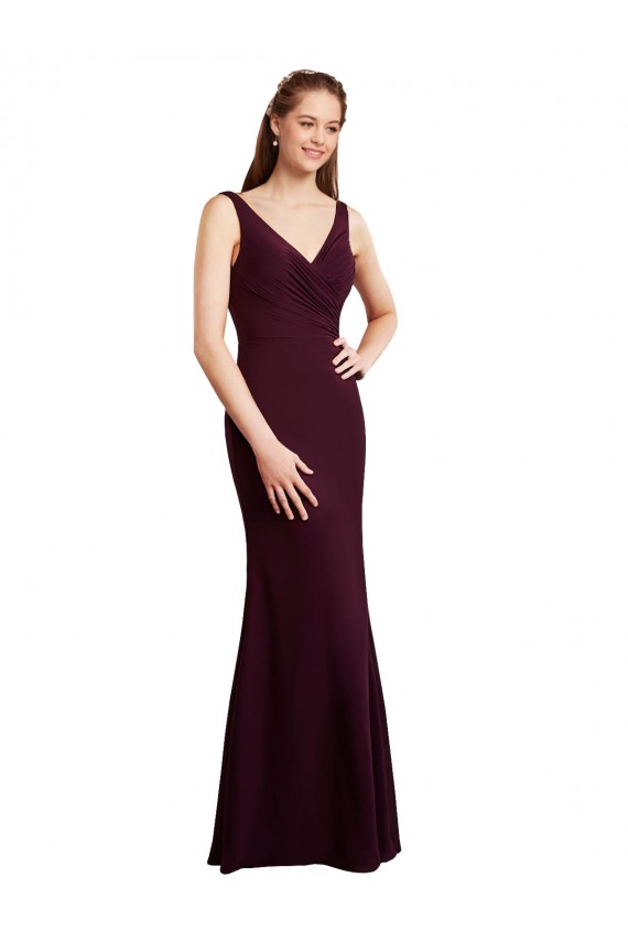 Mermaid V-Neck Soft Chiffon Long Burgundy Gold Bridesmaid Dress Sydney
