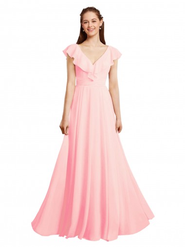A-Line V-Neck Chiffon Long Pink Bridesmaid Dress / Evening Gowns Sydney