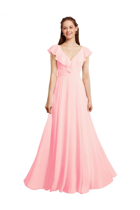 A-Line V-Neck Chiffon Long Pink Bridesmaid Dress / Evening Gowns Sydney