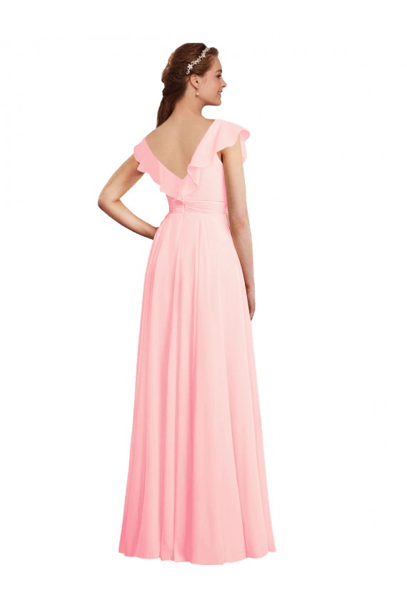 A-Line V-Neck Chiffon Long Pink Bridesmaid Dress / Evening Gowns Sydney