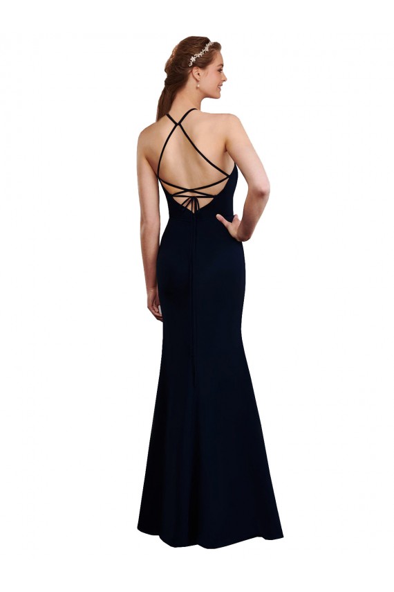 Mermaid Halter Neck Soft Chiffon Long Dark Navy Bridesmaid Dress Sydney