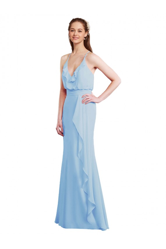 Mermaid V-Neck Soft Chiffon Long Light Sky Blue Bridesmaid Dress Sydney