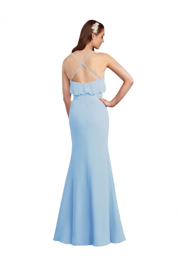Mermaid V-Neck Soft Chiffon Long Light Sky Blue Bridesmaid Dress Sydney