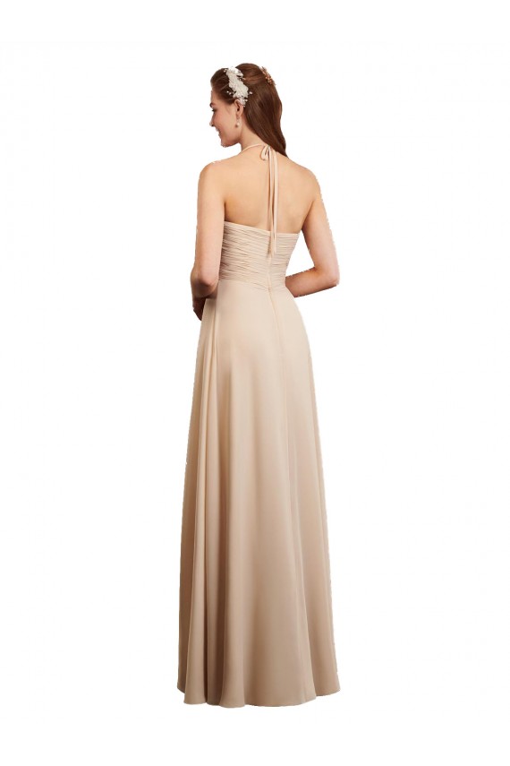 A-Line Halter Neck Soft Chiffon Long Champagne Bridesmaid Dress Sydney