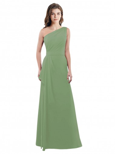 A-Line One Shoulder Soft Chiffon Long Seagrass Bridesmaid Dress Sydney
