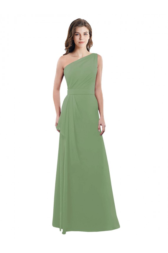 A-Line One Shoulder Soft Chiffon Long Seagrass Bridesmaid Dress Sydney