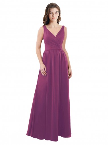 A-Line V-Neck Soft Chiffon Long Wild Berry Bridesmaid Dress Sydney