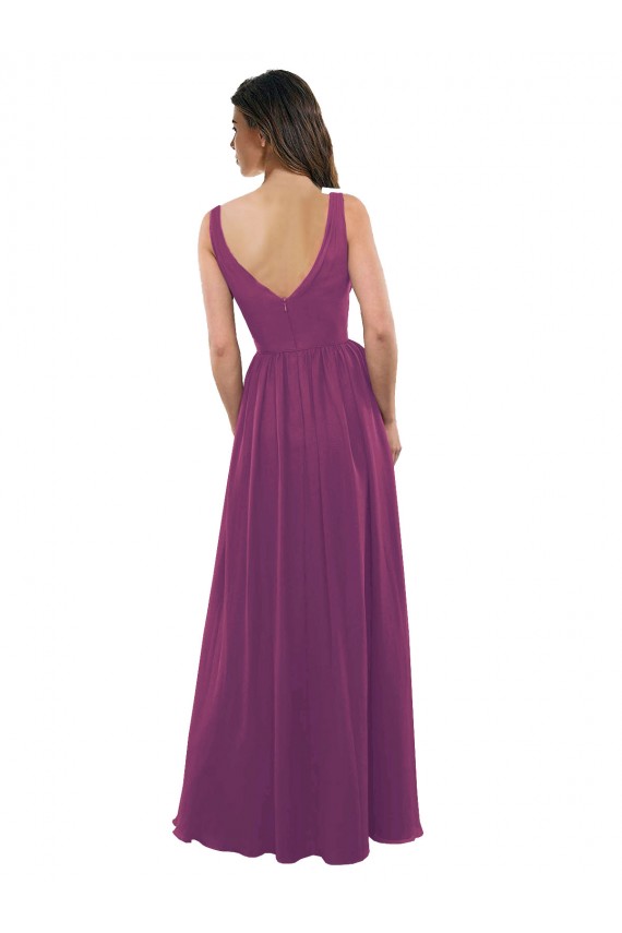 A-Line V-Neck Soft Chiffon Long Wild Berry Bridesmaid Dress Sydney