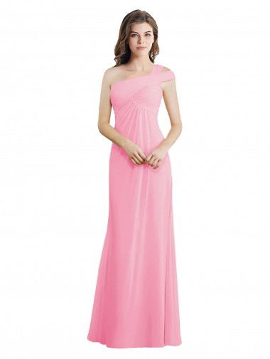 A-Line One Shoulder Soft Chiffon Long Barely Pink Bridesmaid Dress Sydney