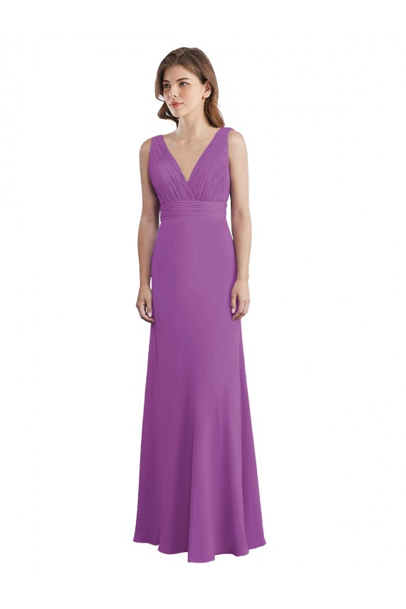 A-Line V-Neck Soft Chiffon Long Dahlia Bridesmaid Dress Sydney