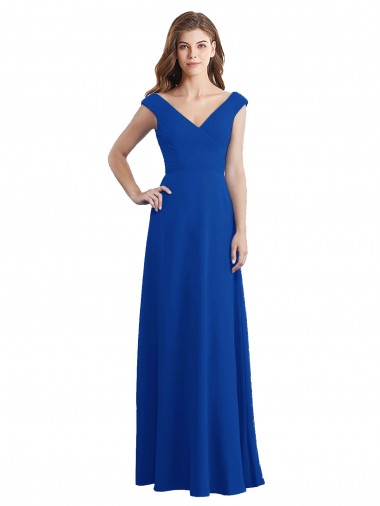 A-Line V-Neck Chiffon Long Royal Blue Bridesmaid Dress / Evening Dress Sydney