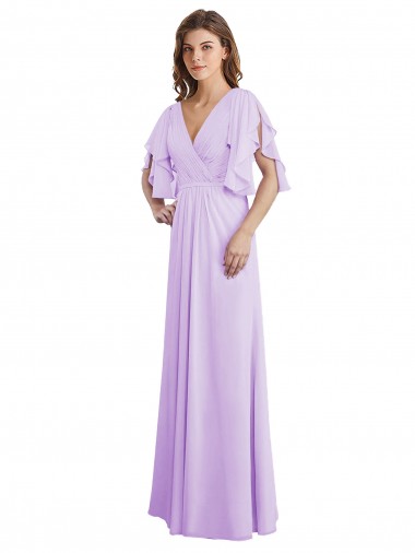 A-Line V-Neck Soft Chiffon Long Lilac Bridesmaid Dress Sydney