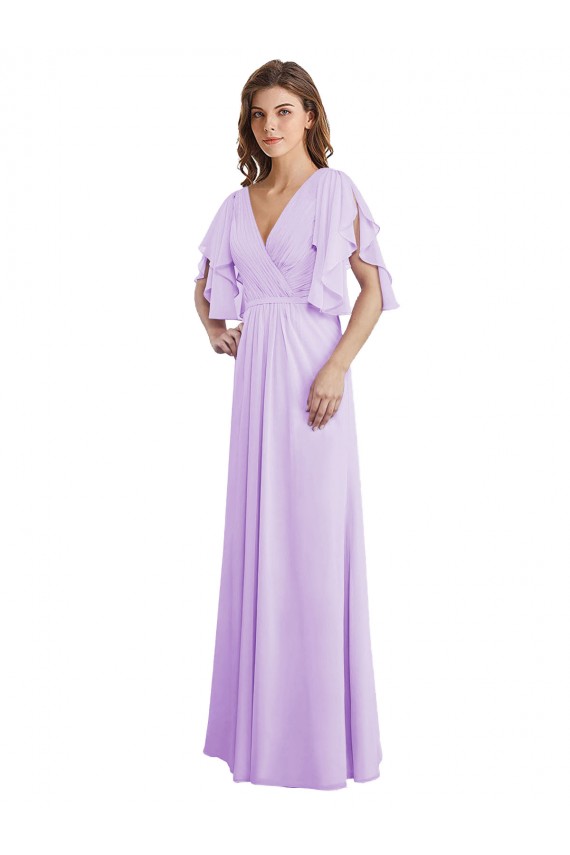 A-Line V-Neck Soft Chiffon Long Lilac Bridesmaid Dress Sydney