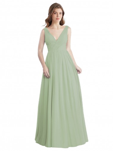 A-Line V-Neck Soft Chiffon Long Smoke Green Formal Dress / Bridesmaid Dress Sydney