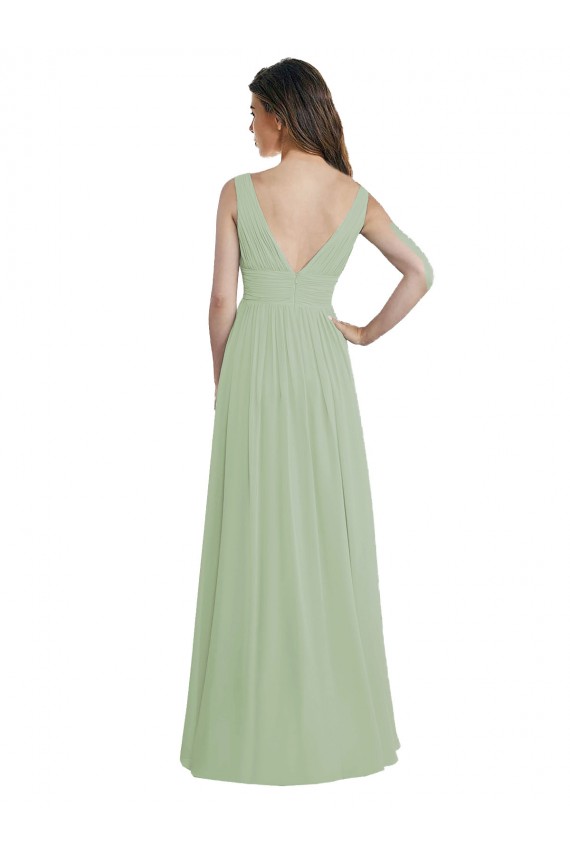 A-Line V-Neck Soft Chiffon Long Smoke Green Formal Dress / Bridesmaid Dress Sydney