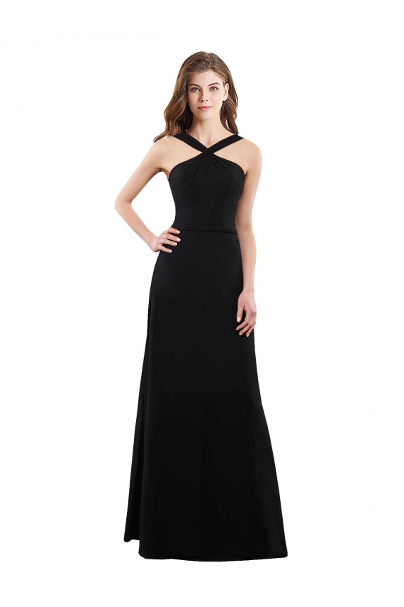 A-Line Halter Neck Soft Chiffon Long Black Bridesmaid Dress Sydney