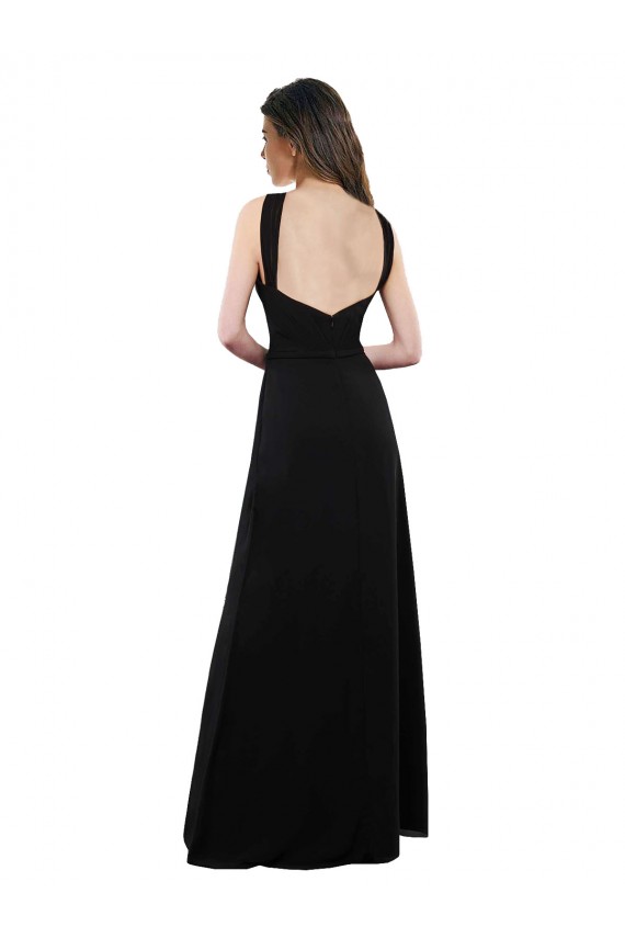 A-Line Halter Neck Soft Chiffon Long Black Bridesmaid Dress Sydney