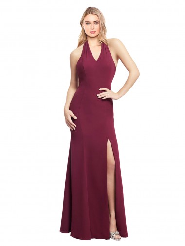 Mermaid Halter Neck Soft Chiffon Long Burgundy Bridesmaid Dress Sydney
