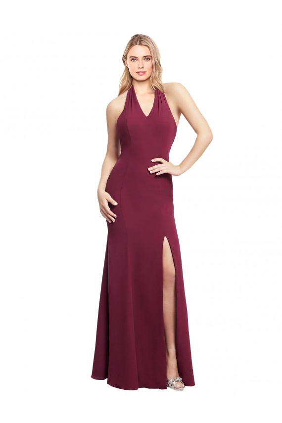 Mermaid Halter Neck Soft Chiffon Long Burgundy Bridesmaid Dress Sydney