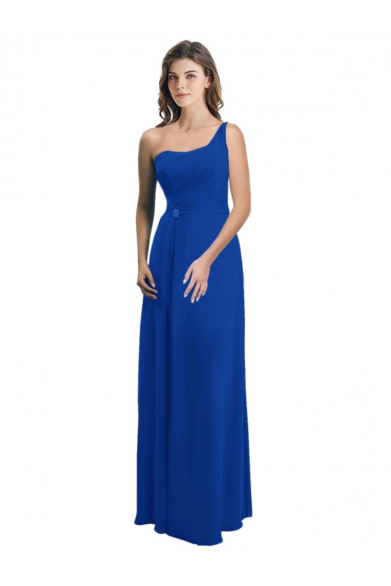 A-Line One Shoulder Soft Chiffon Long Royal Blue Bridesmaid Dress Sydney