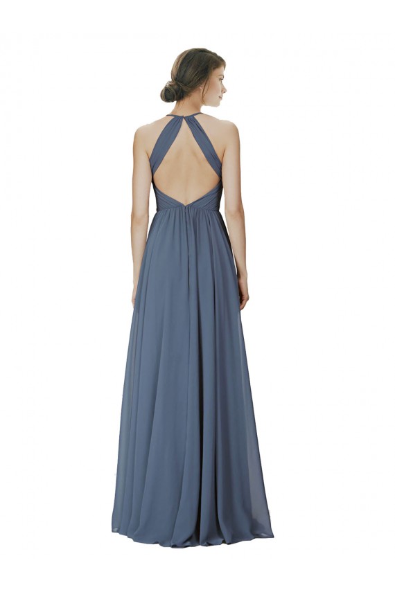 A-Line Halter Neck Soft Chiffon Long Silver Stone Formal Dress / Bridesmaid Dress Sydney