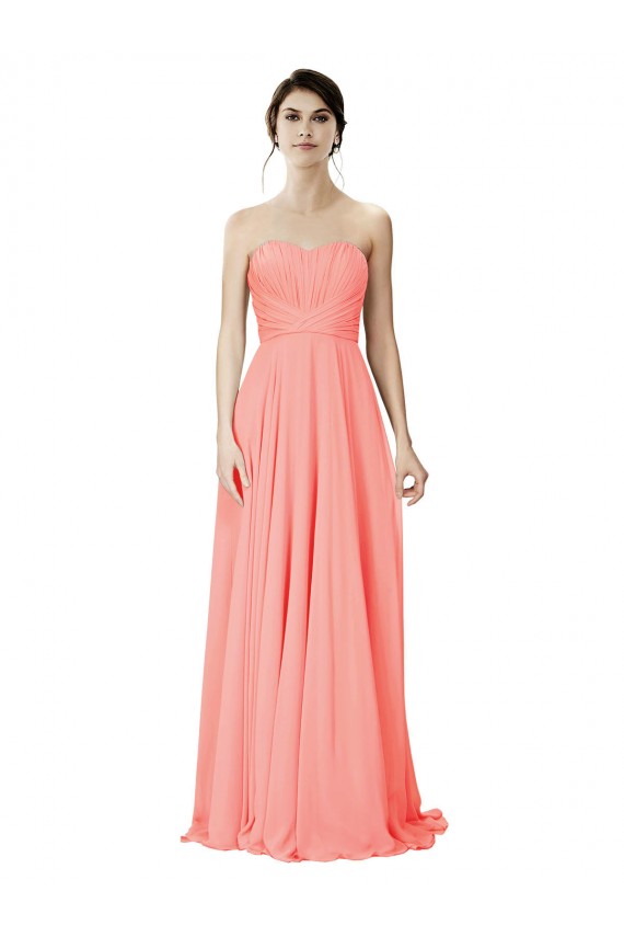 A-Line Strapless Soft Chiffon Long Peach Bridesmaid Dress Sydney