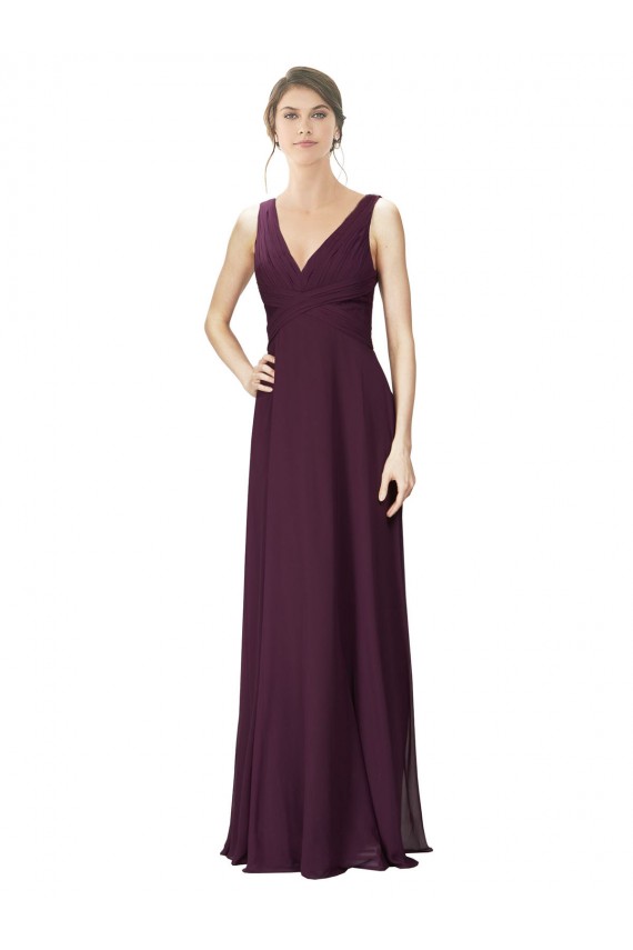 A-Line V-Neck Soft Chiffon & Lace Long Grape Bridesmaid Dress Sydney