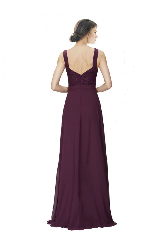 A-Line V-Neck Soft Chiffon & Lace Long Grape Bridesmaid Dress Sydney