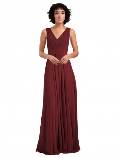 A-Line V-Neck Soft Chiffon Long Burgundy Bridesmaid Dress Sydney