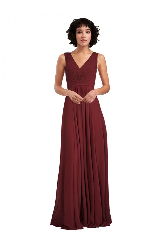A-Line V-Neck Soft Chiffon Long Burgundy Bridesmaid Dress Sydney