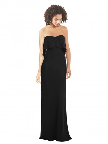 Sheath Strapless Soft Chiffon Long Black Bridesmaid Dress Sydney