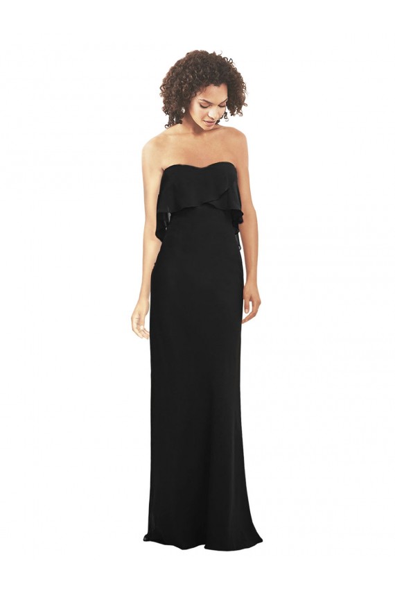Sheath Strapless Soft Chiffon Long Black Bridesmaid Dress Sydney