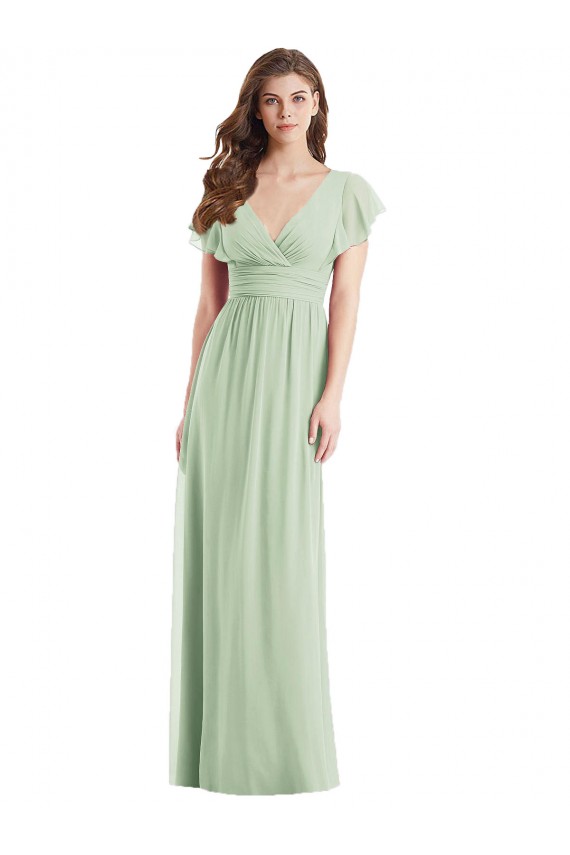 Trumpet V-Neck Soft Chiffon Long Sage Bridesmaid Dress Sydney