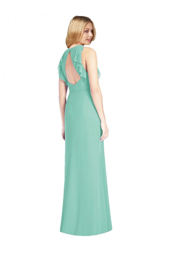 Mermaid Jewel Neck Soft Chiffon Long Jade Bridesmaid Dress Sydney
