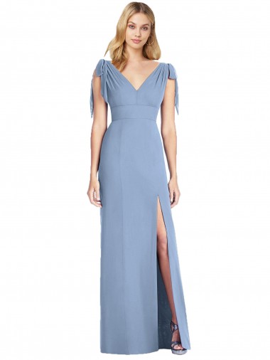 Mermaid V-Neck Soft Chiffon Long Dusty Blue Bridesmaid Dress Sydney