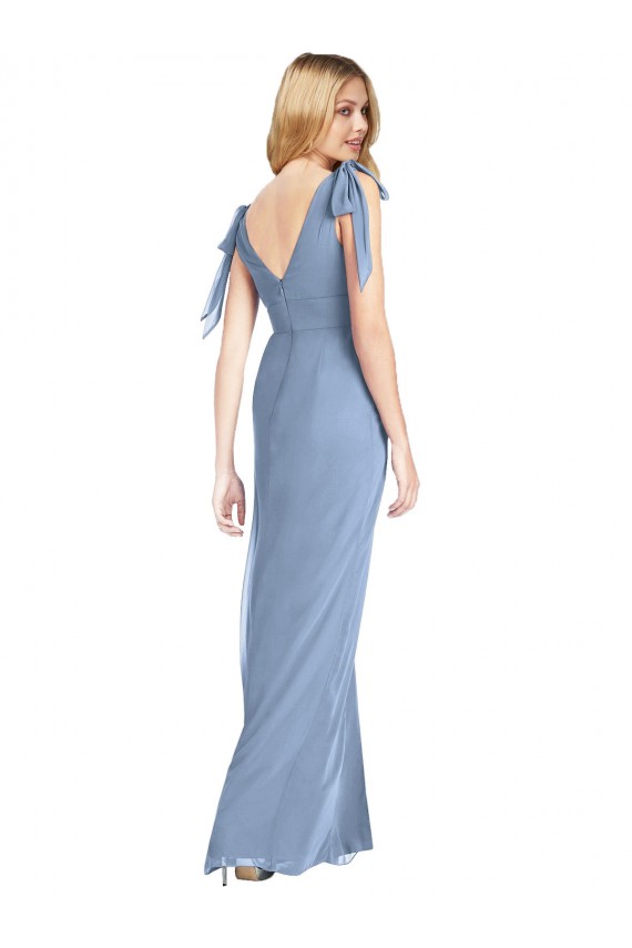 Mermaid V-Neck Soft Chiffon Long Dusty Blue Bridesmaid Dress Sydney