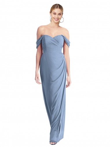 Mermaid Off the Shoulder Soft Chiffon Long Dusty Blue Semi Formal Evening Dress / Bridesmaid Dress Sydney