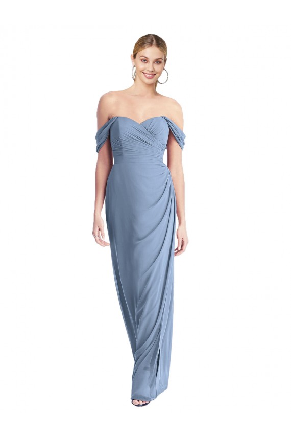 Mermaid Off the Shoulder Soft Chiffon Long Dusty Blue Semi Formal Evening Dress / Bridesmaid Dress Sydney