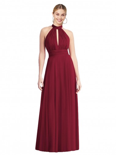 A-Line High Neck Soft Chiffon Long Burgundy Semi Formal Evening Dress / Bridesmaid Dress Sydney