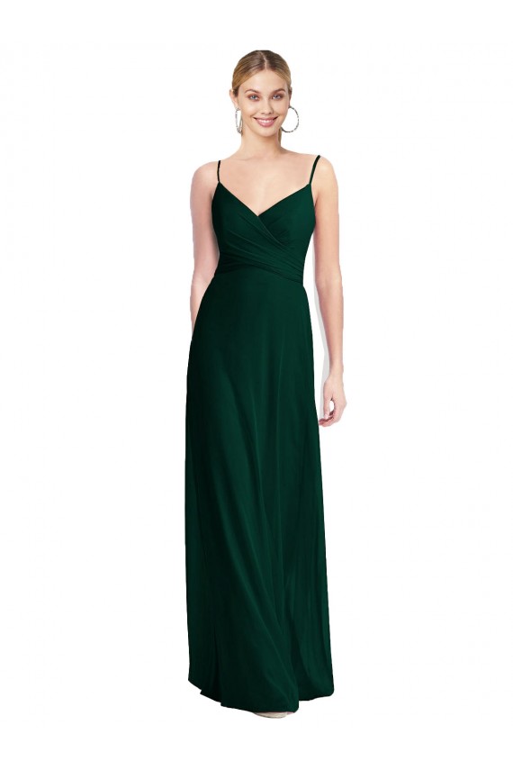 A-Line V-Neck Soft Chiffon Long Ever Green Bridesmaid Dress Sydney