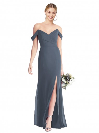 Trumpet Off the Shoulder Soft Chiffon Long Silver Stone Bridesmaid Dress Sydney